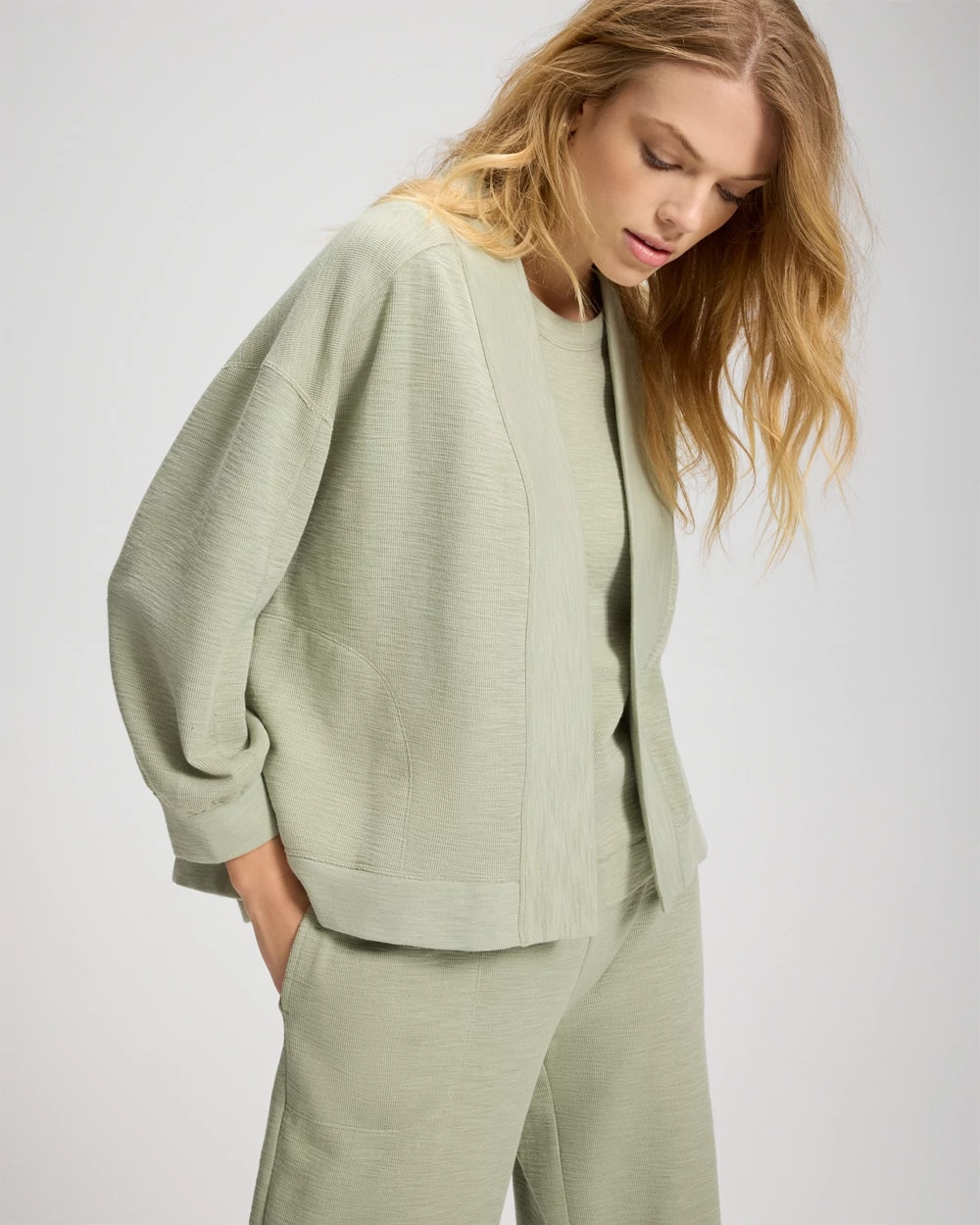 Slub French Terry Relaxed Open-Front Cardi | Soma
